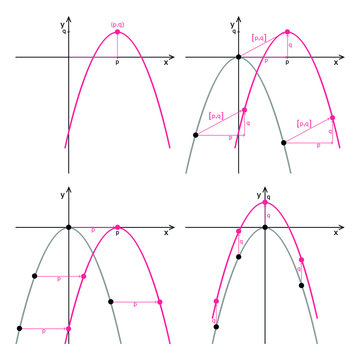 Shift of the quadratic function on a white background. Graphic presentation for math teachers.