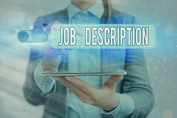 Handwriting text writing Job Description. Conceptual photo a formal account of an employee s is...