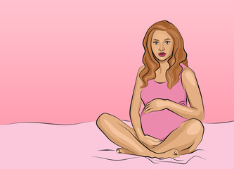 raster illustration: pregnant girl sitting