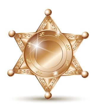 3d realistic vector silver badge of police forces or sheriff star.