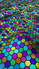Honeycomb multi-colored. Perspective view on polygon look like honeycomb. Wavy surface. Isometric geometry. 3D illustration