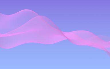 Pink wave on blue sky abstract background. Fluttering pink scarf. Waving on wind pink fabric. 3D illustration