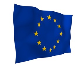 Slightly waving flag of the European Union isolated on white background, 3D rendering. Symbol of Europe. 3D illustration