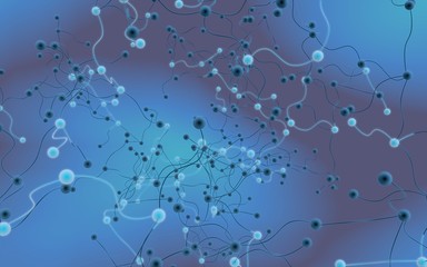 Obraz premium Neural network. Social network. Futuristic blue background. Abstract molecule, cell illustration, mycelium. Hi tech purple background. 3D illustration