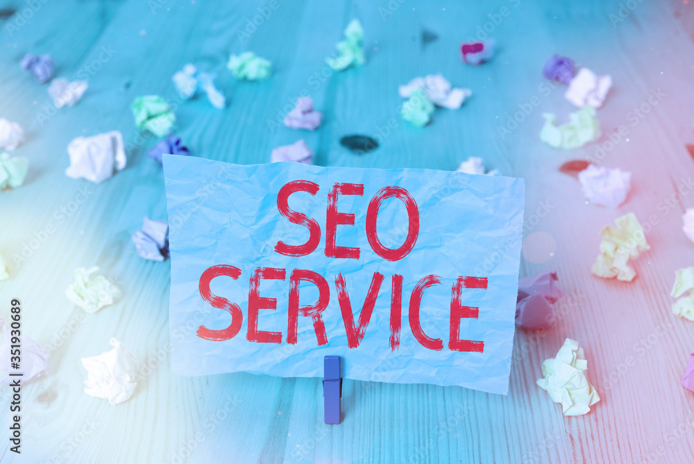 Poster handwriting text seo service. conceptual photo techniques and procedures to increase the website vis
