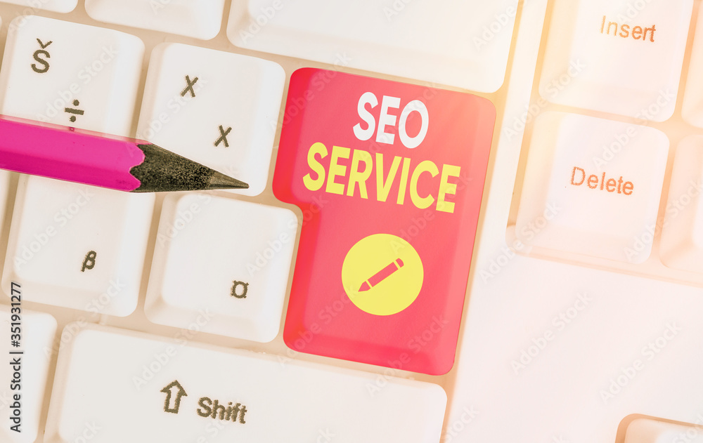 Aufkleber text sign showing seo service. business photo text techniques and procedures to increase the website
