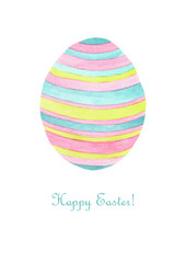 Easter card. Watercolor red egg with spring flower and text. Decorative card
