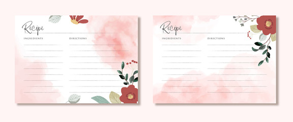 recipe card with floral and pink brush stroke background