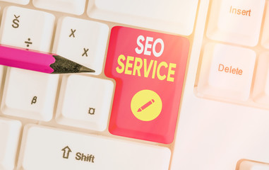 Text sign showing Seo Service. Business photo text techniques and procedures to increase the...