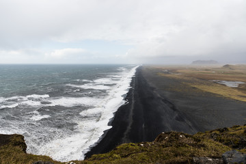 Nature view in Iceland. Black sand beach view from a mountain