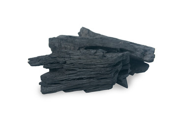 Natural wood charcoal Isolated on white background with clipping path.