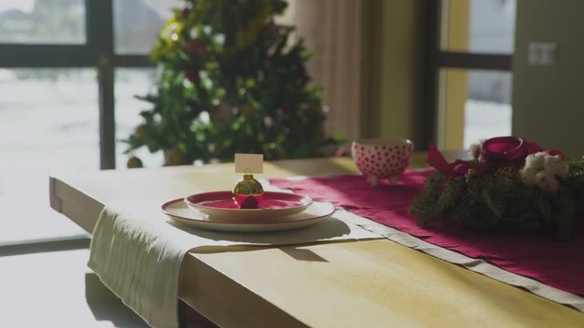 Young Woman Setting the Table for Christmas party