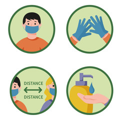 Fototapeta premium flat icons how to protect yourself and others from the virus, rules for visiting shops, public places, coronavirus how to protect yourself