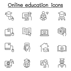Fototapeta na wymiar Online education icons set in thin line style