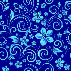 Printed roller blinds Dark blue seamless floral pattern