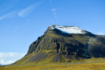 Nature view in Iceland. Black lava mountain view with no people around.