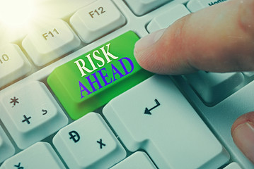 Word writing text Risk Ahead. Business photo showcasing A probability or threat of damage, injury,...