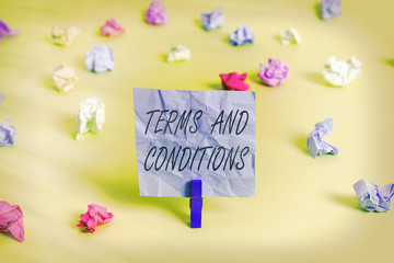 Handwriting text Terms And Conditions. Conceptual photo rules that apply to fulfilling a particular...