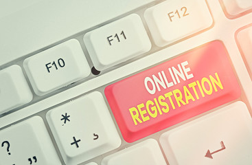 Word writing text Online Registration. Business photo showcasing System for subscribing or...