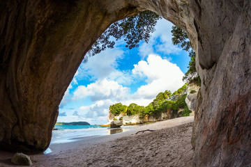 The Cathedral Cave on the sandy beach