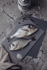 Dorada on a gray board, dark background