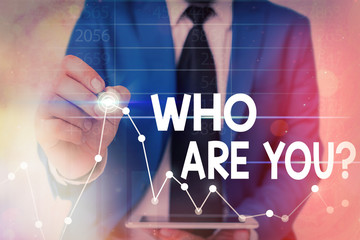 Conceptual hand writing showing Who Are You Question. Concept meaning asking an individual identity...