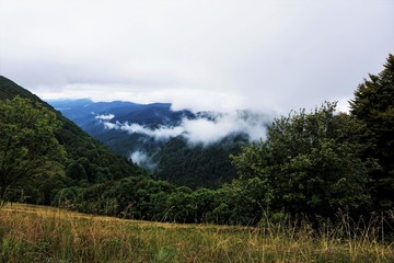 Beautiful view over some hills of the Vosges on a cloudy day