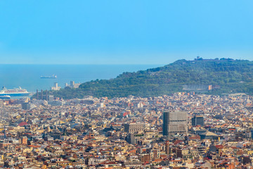 Barcelona Panorama of the city overlooking Mount Montjuic and the sea