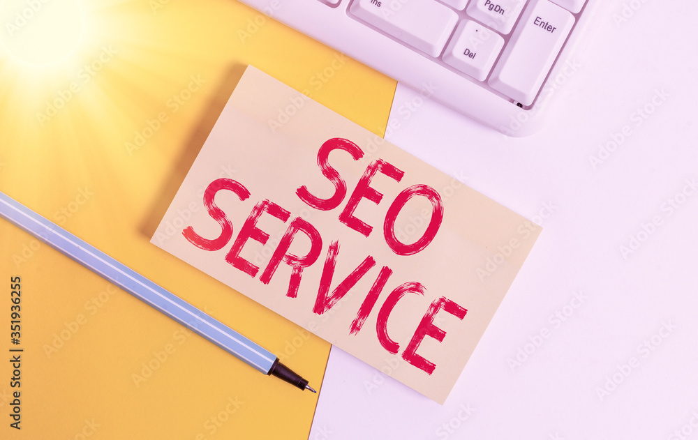 Poster conceptual hand writing showing seo service. concept meaning techniques and procedures to increase t