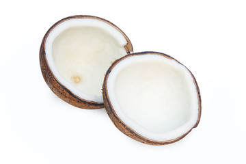 Pieces of coconut isolated on white background with clipping path