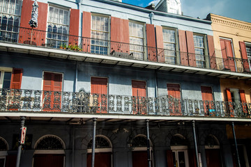 Typical Balconied Architecture in the French Quarter of New Orleans a Louisiana city on the Mississippi River, in the USA