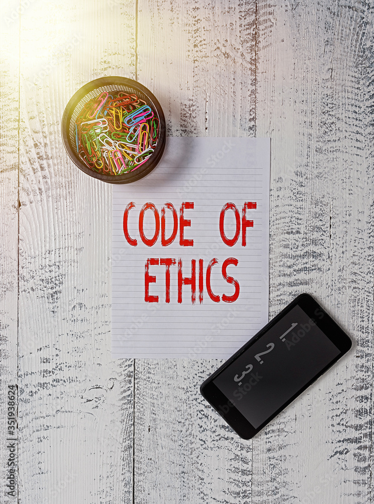 Aufkleber handwriting text writing code of ethics. conceptual photo basic guide for professional conduct and i