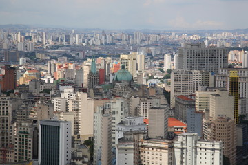 Aerial view of Sao Paulo city skyline with  See Metropolitan Cathedral, Brazil