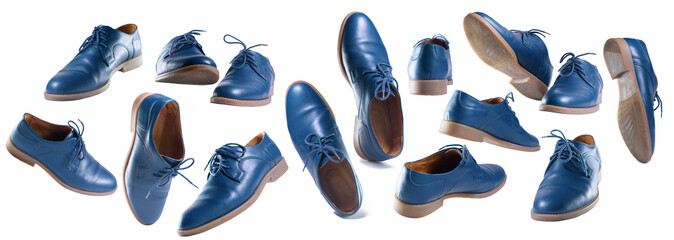 Set of classic dark blue shoes from cow leather