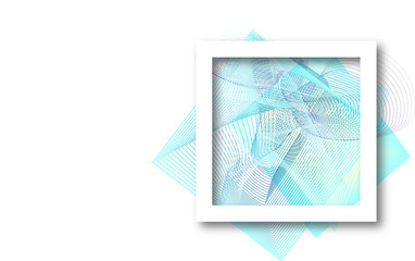 Abstract geometric line art background with white frame on white background for copy space