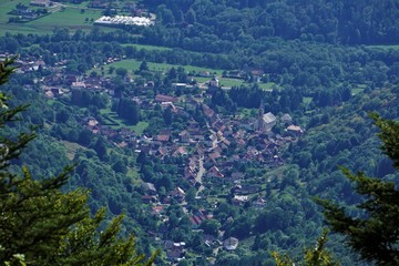 View on the village of Oderen from the Trehkopf viewpoint in the Vosges