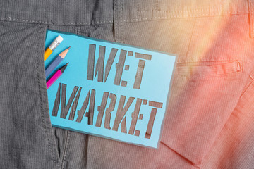 Conceptual hand writing showing Wet Market. Concept meaning market selling fresh meat fish produce...