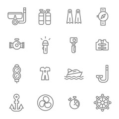diving simple line icons set