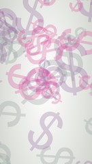 Multicolored translucent dollar signs on white background. Red tones. 3D illustration