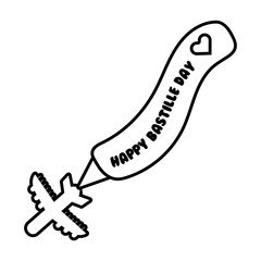 airplane flying with bastille day lettering line style