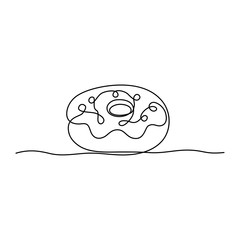 Continuous line drawing. Donut. Black isolated on white background. Hand drawn vector illustration. 