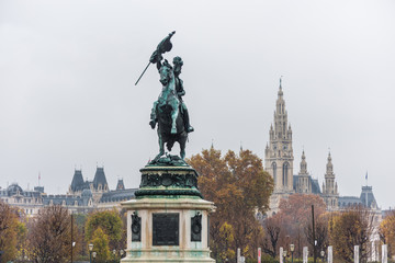 Fototapeta na wymiar Equestrian statue of Archduke Charles, Duke of Teschen in front of The Hofburg, Vienna, Austria, an Austrian field-marshal, the third son of Emperor Leopold II