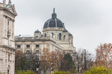 Fototapeta na wymiar Dome of Museum of Fine Arts (Kunsthistorisches Museum) in a rainy day in Vienna, Austria.