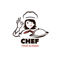 chef woman design with dish in hand isolated on white background