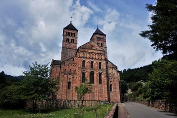 Footpath leading to the entrance of Murbach Abbey in the Vosges