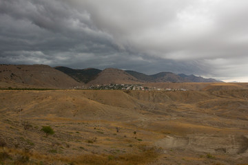 Dramatic landscape view. Cloudy day in summer. Sun Valley, Crimea.