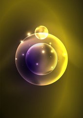 Glowing neon shiny transparent bubbles, glass circles or bio cell concept. Techno futuristic vector abstract background For Wallpaper, Banner, Background, Card, Book Illustration, landing page