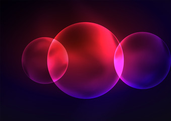 Glowing neon shiny transparent bubbles, glass circles or bio cell concept. Techno futuristic vector abstract background For Wallpaper, Banner, Background, Card, Book Illustration, landing page