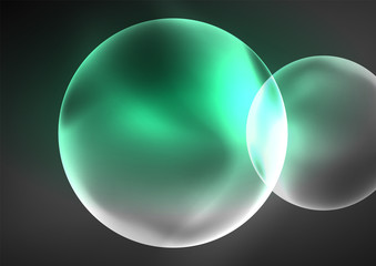 Glowing neon shiny transparent bubbles, glass circles or bio cell concept. Techno futuristic vector abstract background For Wallpaper, Banner, Background, Card, Book Illustration, landing page