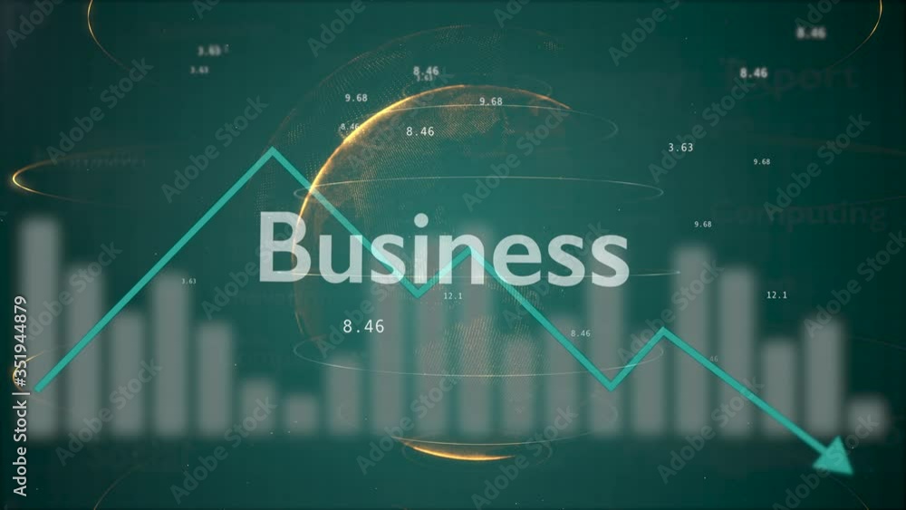 Poster dynamic chart on green background with line going down, showing business crash and economic collapse